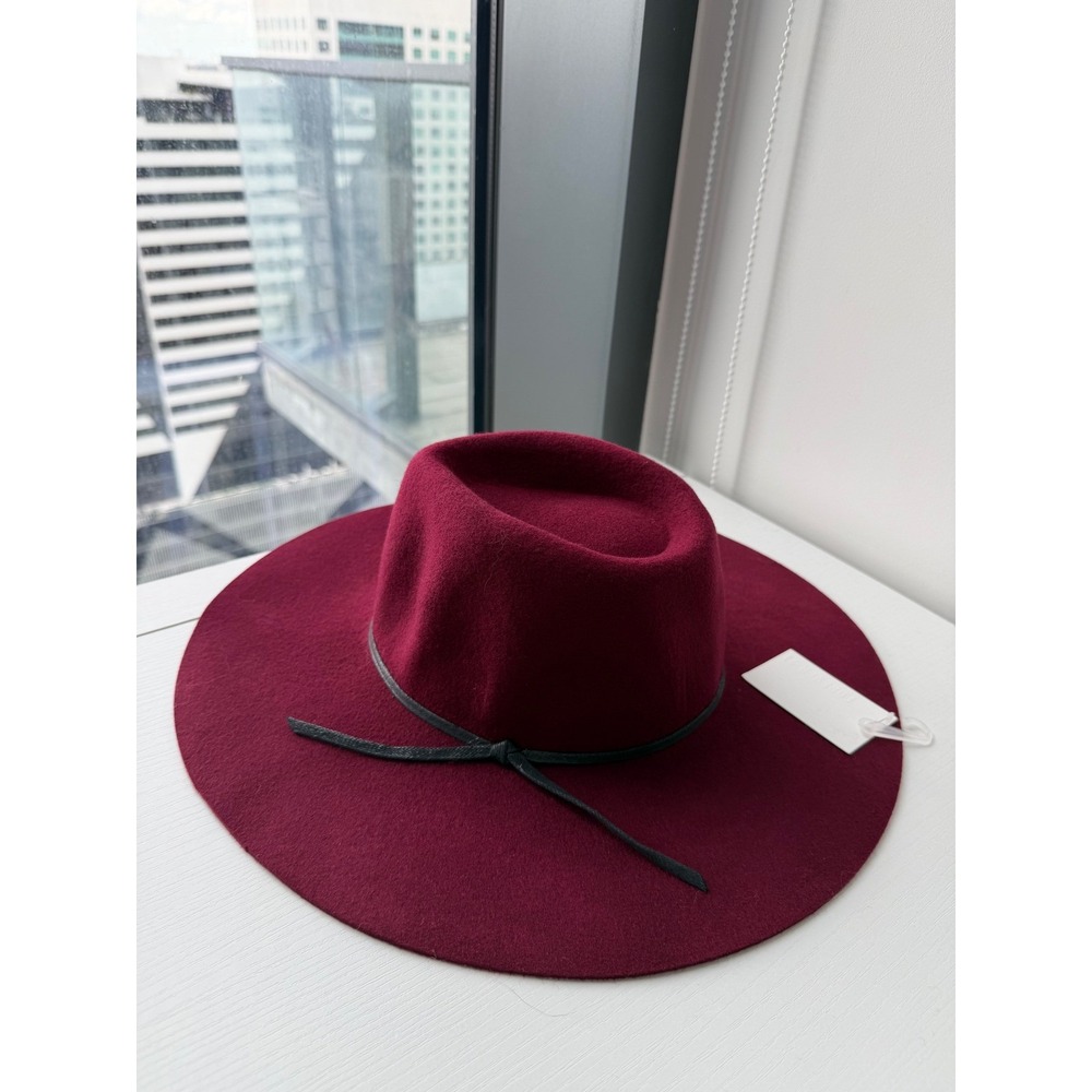 Forever 21 Burgundy 100% Wool Wide Brim Fedora Hat with Black Cord Band S/M 55cm